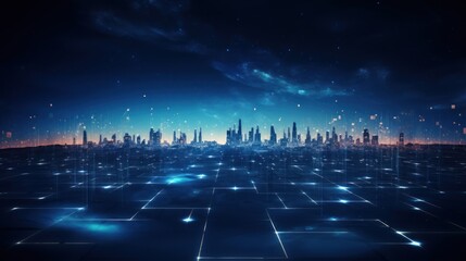 Obraz premium Futuristic abstract background with technology particles in a state of flux, symbolizing the ever changing landscape of technological evolution