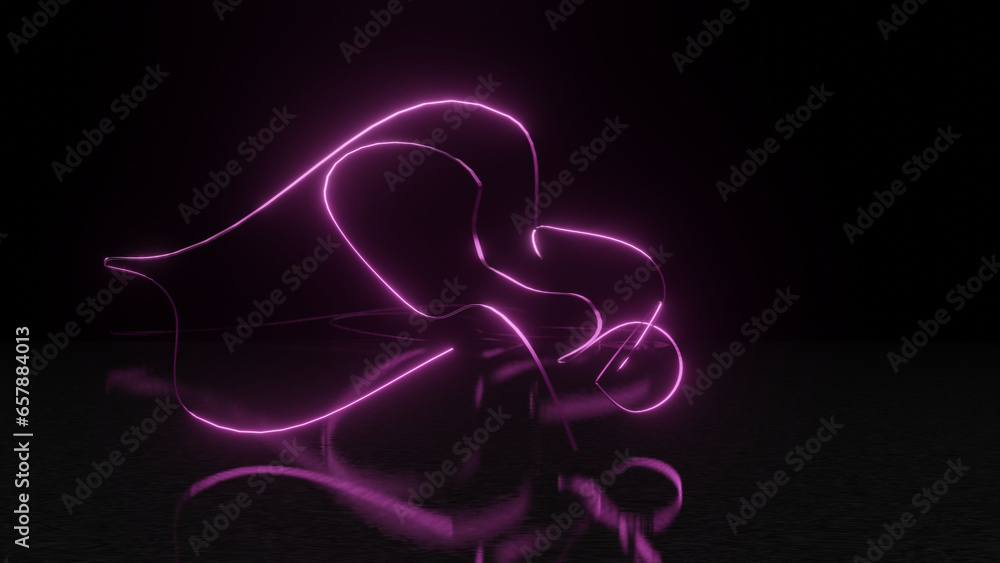 Poster 3d rendering. abstract 3d illustration of a multitude of glowing neon threads tied in knots on a bla