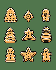 Set of cheerful Christmas illustrations, Christmas baking icons