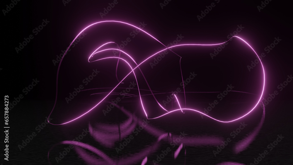 Poster 3d rendering. abstract 3d illustration of a multitude of glowing neon threads tied in knots on a bla