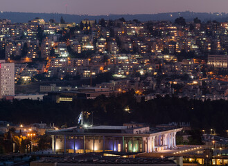 The Knesset, Parlament of Israel. Goverment main building in Jerusalem at night
