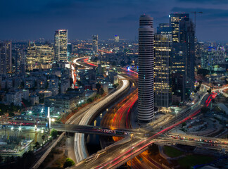 Tel Aviv night aerial view