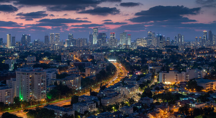 Tel Aviv night panorama with skyscrapers