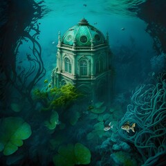 Deep in the ocean we find a basilique sea is green oceanic elements view from above 