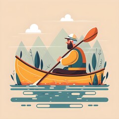 flat design vector illustration paddling in canoe 