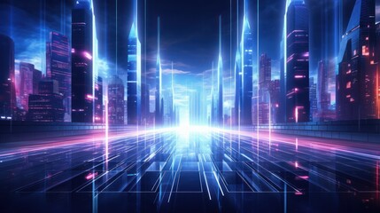 Neon infused abstract background with technology particles, capturing the essence of a futuristic, cyberpunk inspired cityscape