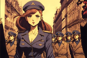 1000 anime girls soviet russian uniform marching in street 1992 anime style  - obrazy, fototapety, plakaty