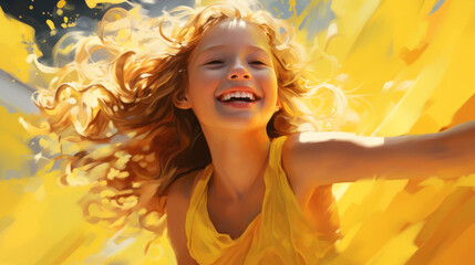 Fototapeta premium Portrait of a happy girl in yellow.