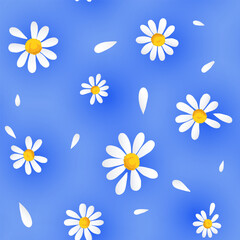 Blue chamomile seamless pattern. Vector illustration