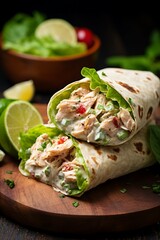 Mexican Chicken Tortilla with salad and vegetables as burrito