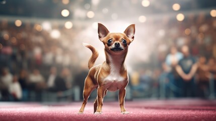 Pedigreed purebred Chihuahua dog at exhibition of purebred dogs. Dog show. Animal exhibition....