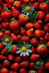 A bunch of strawberries in a market, freshly for sale