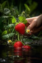 Wild strawberries, hand harvesting strawberries