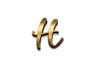 Gold 3D – letter H of the alphabet in capital letters on isolated white background.