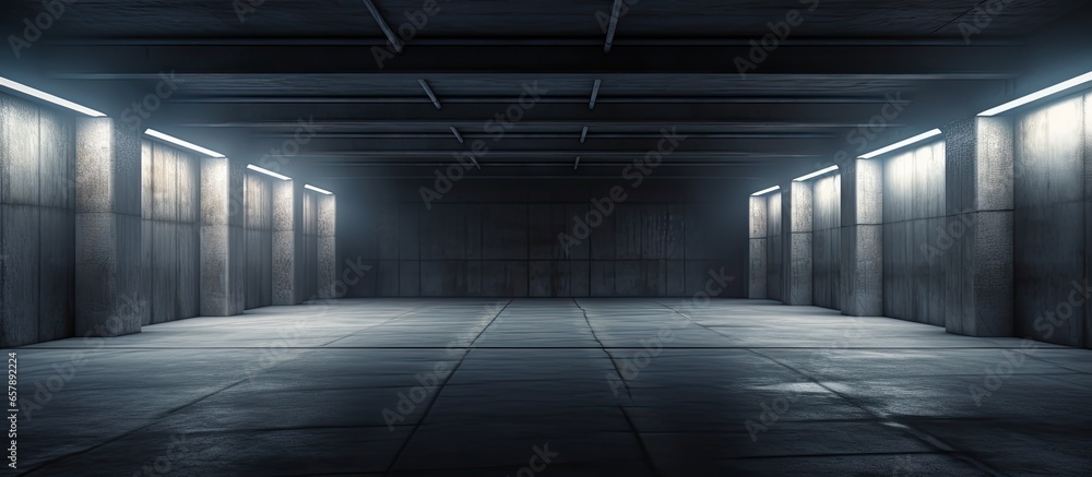 Aufkleber dark corridor with tall windows empty studio background