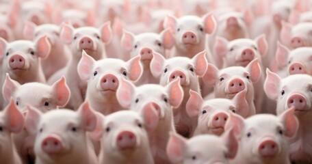 Many Pigs Are Standing in a Row, Captured in the Style of Lensbaby Optics