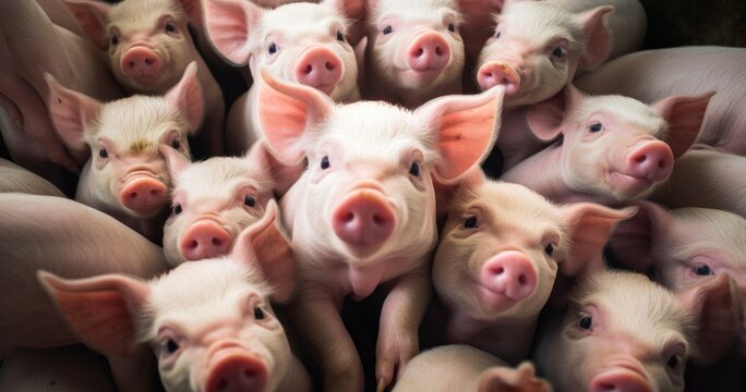 Many Pigs from a Farm Stand and Are Smiling, Rendered in the Style of Heartwarming Charm