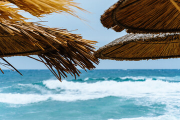Sea view with beach umbrellas