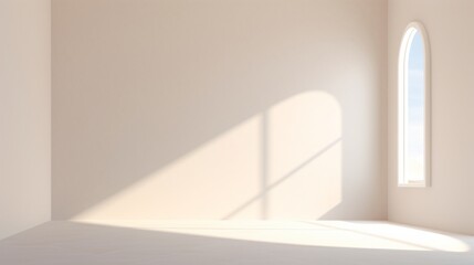 Abstract Landscape of Dramatic Shadows as Light Shines Through a Window on a White Background