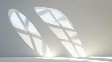 Abstract Landscape of Dramatic Shadows as Light Shines Through a Window on a White Background