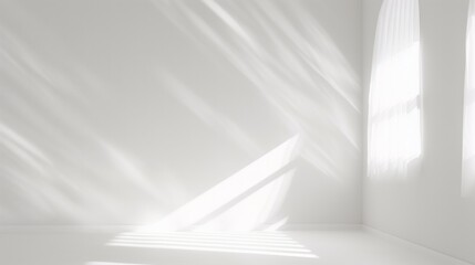 Abstract Landscape of Dramatic Shadows as Light Shines Through a Window on a White Background - obrazy, fototapety, plakaty