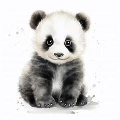 Cute panda with bamboo isolated on white background. Bear. Watercolor. Illustration. Clip art.