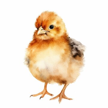 watercolor illustration of poultry chicken in the village, isolated drawing on white