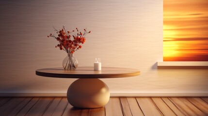 White Table on a Wooden Floor with Vase and Candle