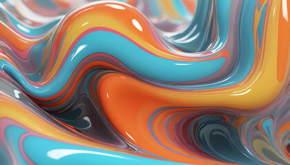 Abstract background of colorful shiny liquid. Mixture of bright paint illustration. Generative AI