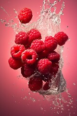 raspberries in water splash