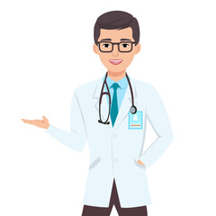 Doctor with stethoscope. Medical students or nurses. Vector illustration.