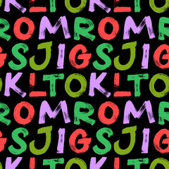 Colorful brush drawn alphabet letters seamless pattern.