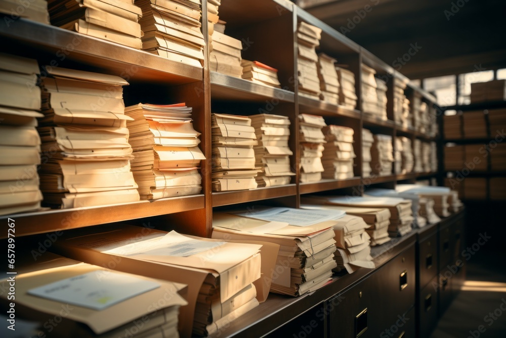 Poster archive of paper documents. background with selective focus and copy space