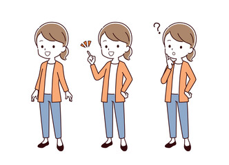 色々なポーズの私服の女性のイラスト