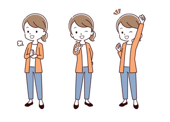 色々なポーズの私服の女性のイラスト