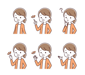 色々なポーズの私服の女性のイラスト