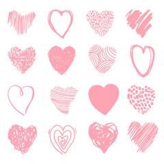 Hearts print set isolated on transparent background. Vector pink symbols of love template for Happy Mother's or Valentine's Day greeting card design.for banners, postcards, stickers, greetings, poster