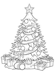 Christmas Colouring page with a Christmas Tree
