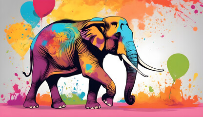 Obraz premium elephant painted with colors for spring arrival celebration in holi festival, concept Religion and Culture, generative ai 