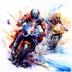 Moto racing watercolor hand painting ilustration