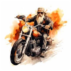 A man riding a motorcycle watercolor painting