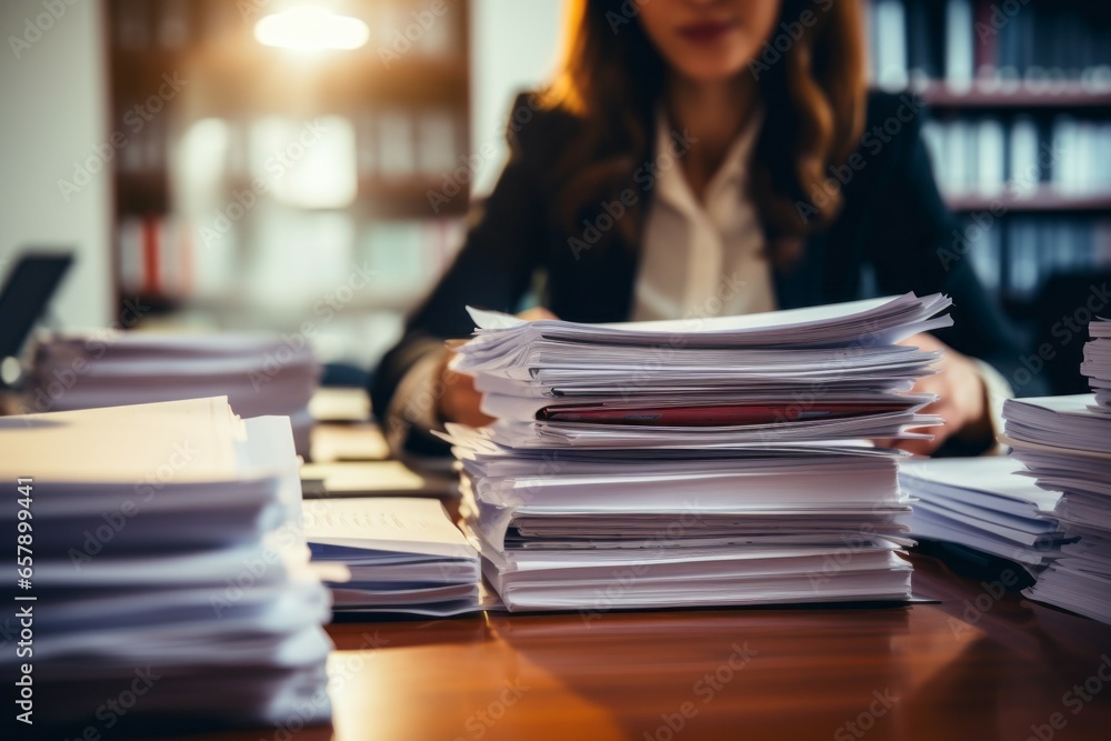 Poster paper files, office work. background with selective focus and copy space