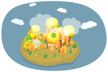 3D Isometric Flat  Conceptual Illustration of Forest Fire, Natural Disaster
