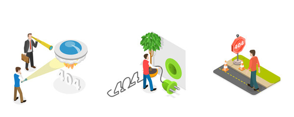Fototapeta premium 3D Isometric Flat Conceptual Illustration of 404 Error, Disconnection or Loss of Connectivity