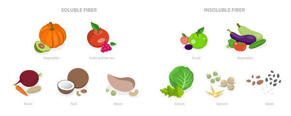 3D Isometric Flat  Icon of Fiber Sources, Nutrition and Healthy Eating