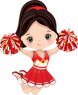 Vector Cute Cheerleader with Pom Poms Jumping 