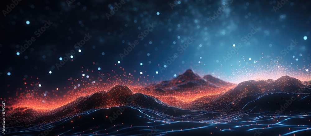 Poster particles in motion big data visualization dark background ai