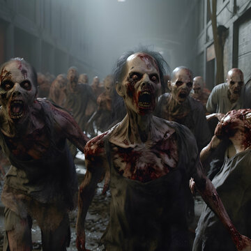 Photo many zombies dark horror background 