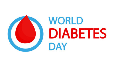 Diabetes day World medical symbol red blood drop in blue round frame, vector art illustration.