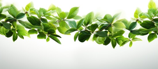 Fototapeta na wymiar Fresh green coffee leaves falling in the air isolated on a white background